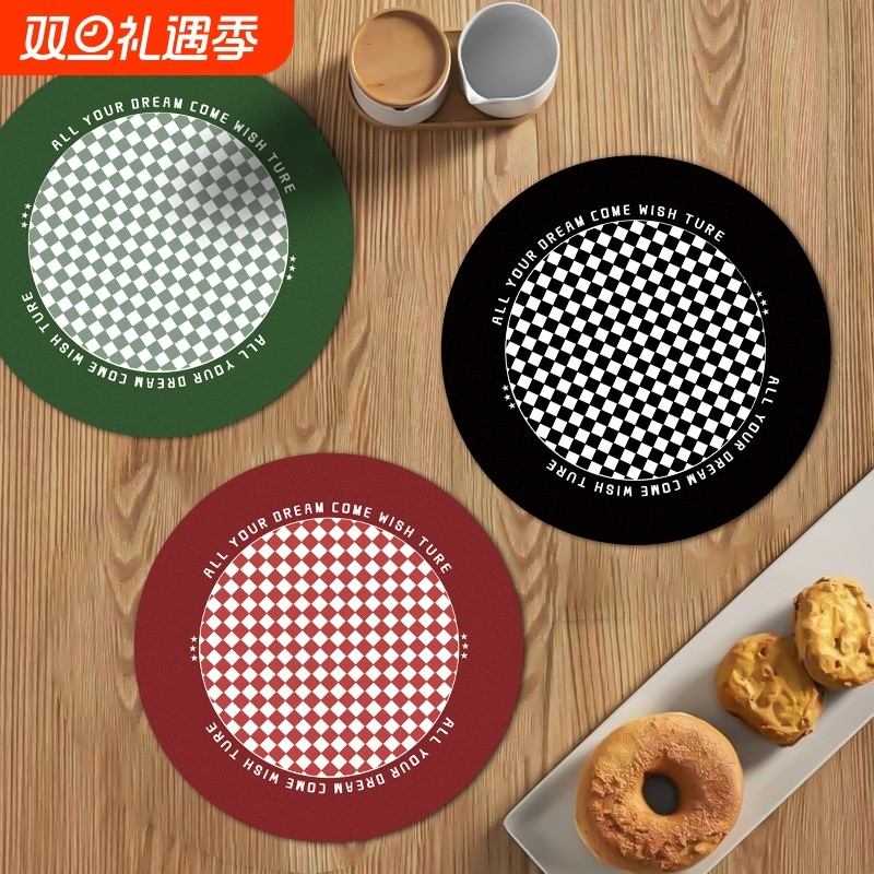 北欧棋盘色餐垫隔热垫易清洗防滑防烫卡通动物茶几加厚杯垫碗垫子