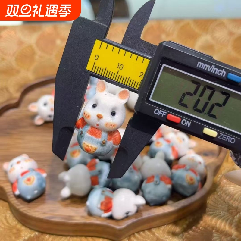 精品鹿角根付兔子手工彩绘散珠文玩配饰DIY串珠手链手串手链时尚