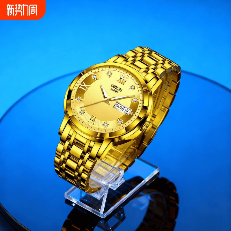 男款手表全自动非机械表正品名牌钢带商务防水石英腕表高级感男士