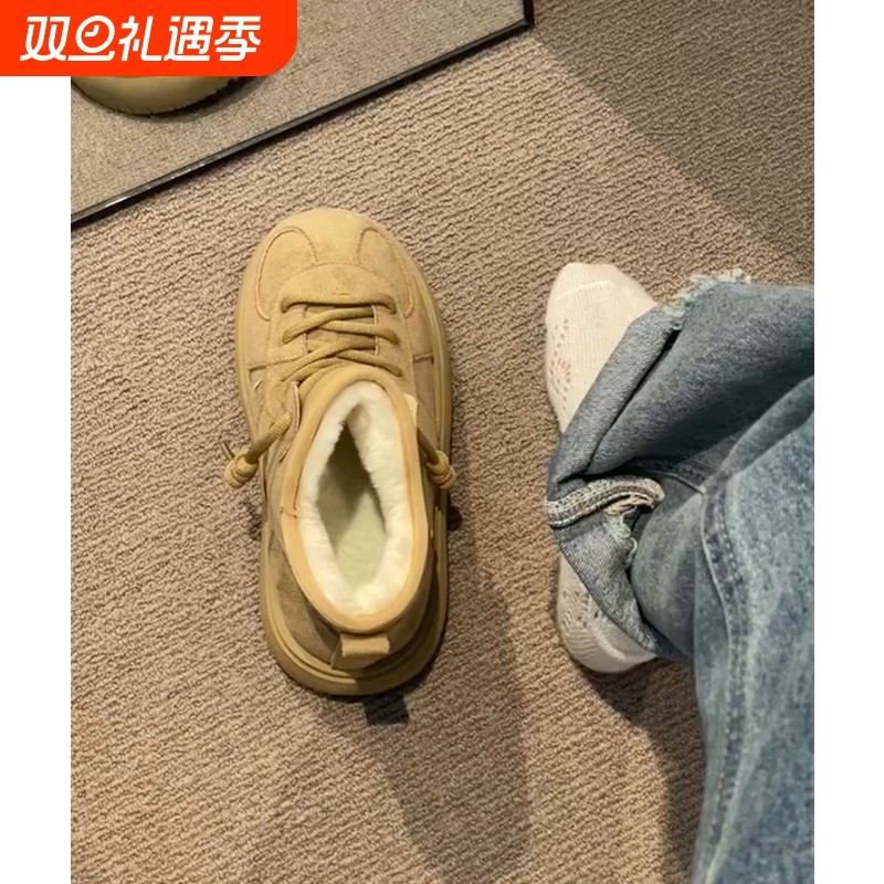 丑萌大头厚底雪地靴女冬季加绒保暖一脚蹬棉短靴东北轻便防滑棉鞋