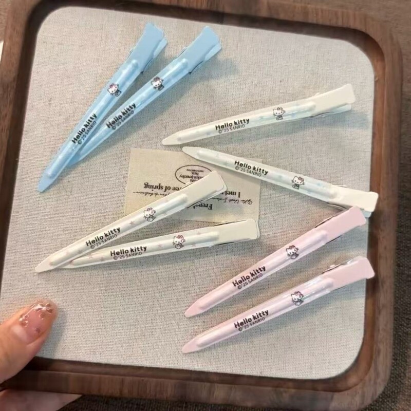 可爱甜美Kitty碎发无痕鸭嘴夹一字刘海侧边夹发卡头发饰蓝色白色