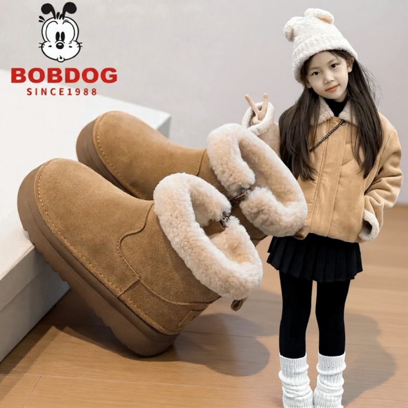 巴布豆女童儿童雪地靴冬季2025新款棉鞋女宝靴子加厚加绒鞋鞋防滑