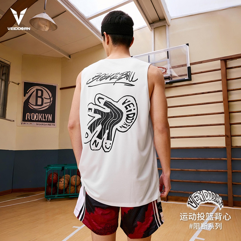 官方背心阻断男篮球运动跑步训练服夏季无袖坎肩t恤网眼上衣v印花