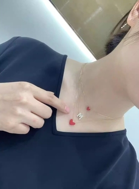AHK爱心红玛瑙925银锁骨链女