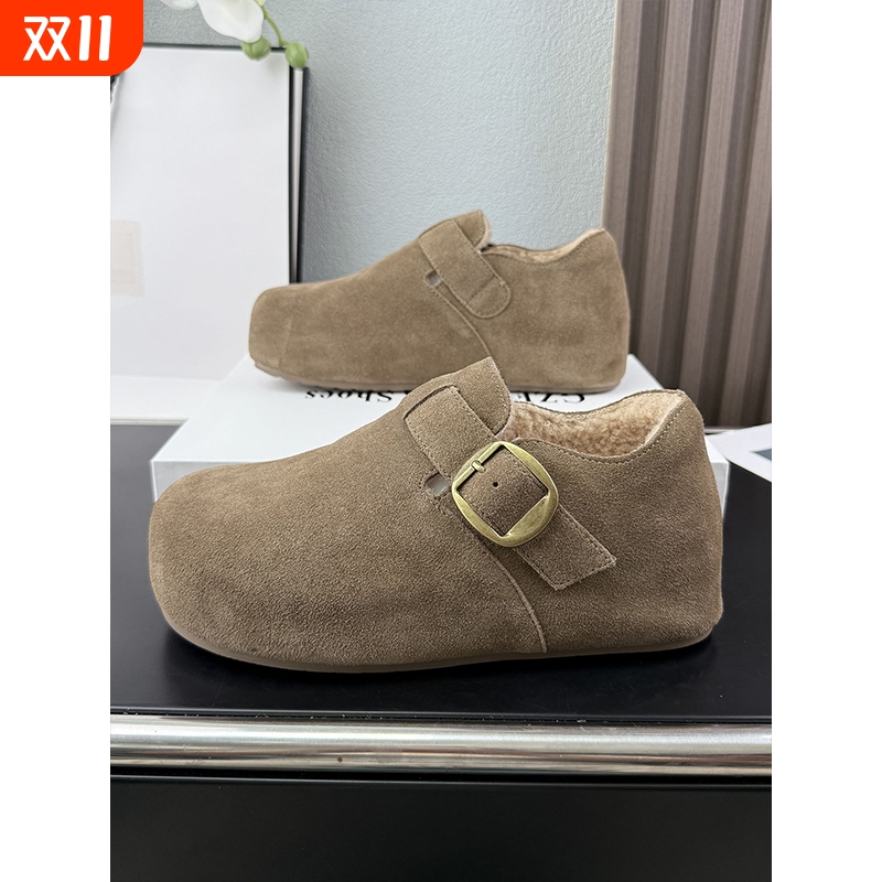 内增高厚底冬季加绒勃肯鞋保暖2025新款真牛皮毛毛博肯鞋女鞋毛绒