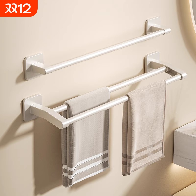 毛巾架免打孔卫生间浴室毛巾挂杆置物架收纳挂架单杆厨房强力免钉