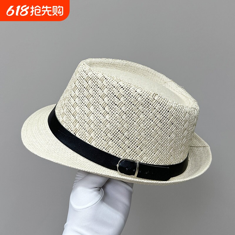 春夏草帽海边度假凉帽短檐遮阳帽扣爵士帽子洋气男