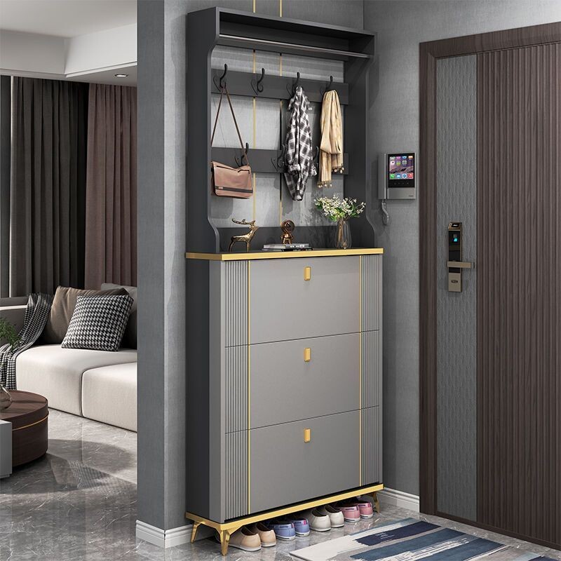 b轻奢鞋柜门口进门靠墙挂衣架鞋柜一体多功能多层玄关柜家用收纳
