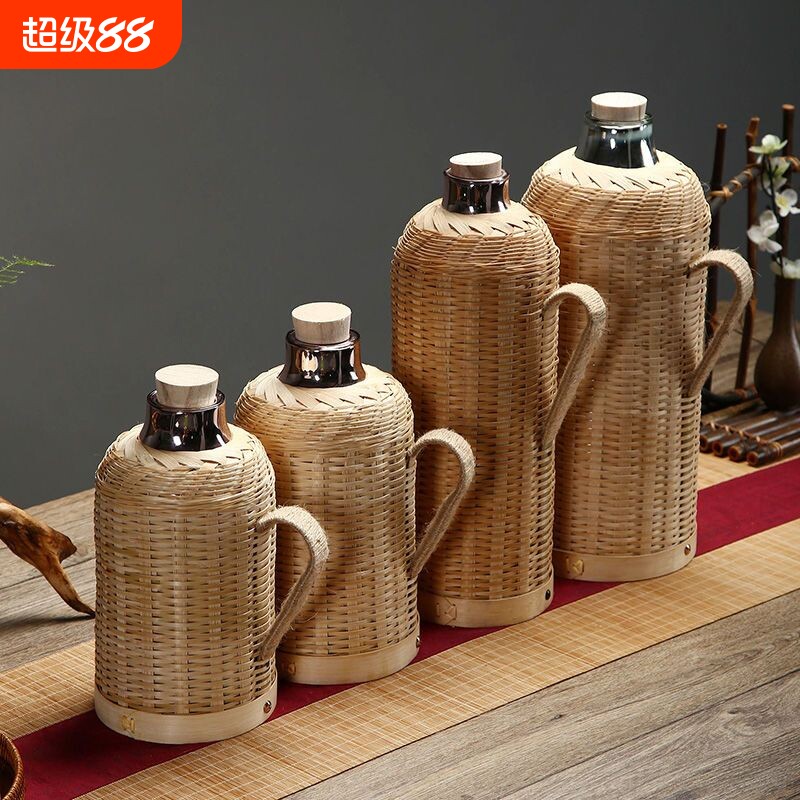 适用于烧烤餐厅茶室酒店竹编热水瓶保温壶老式暖水瓶纯手工保温壶