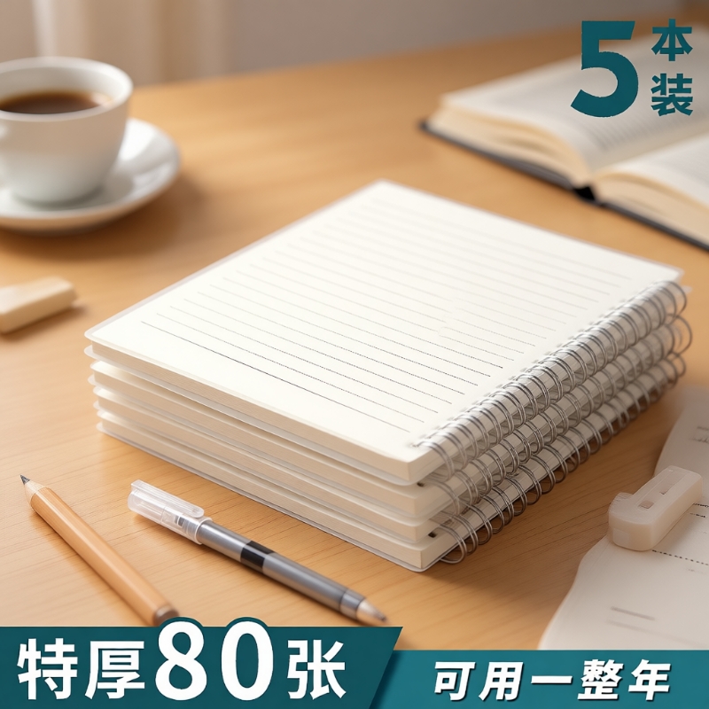 b5笔记本本子大学生考研横线线圈本日记本厚空白记事本a4方格本简约ins风a5小号学生记录本网格螺旋超大平摊