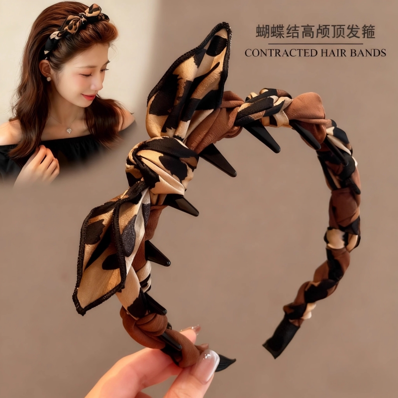 韩版秋冬豹纹蝴蝶结带齿发箍