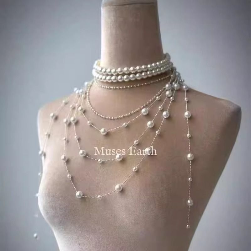 冰清御姐气质多层串珠叠戴项链身体链女满天星毛衣链小众设计高级