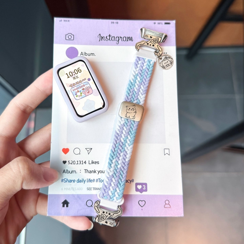 雪糕狗适用华为手环10/9/8表带新款手表腕带尼龙编织磁吸荣耀10/9高级感女款7NFC保护套壳夏天XL智能运动配件