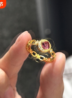 小红书爆款中古vintage戒指女高级感轻奢风镶嵌锆石镂空花丝指环