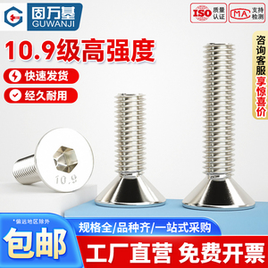 10.9级镀镍沉头内六角螺丝螺栓平头平杯螺钉M2M2.5M3M4M5M6M8M10