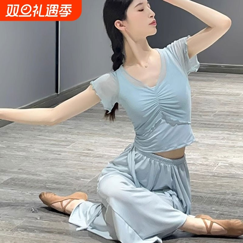 成人新款现代舞上衣女夏季短袖舞蹈服中国舞飘逸飞袖跳舞练功服装