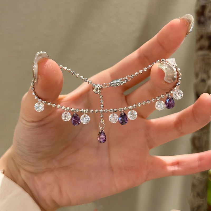 轻奢高级感紫锆石流苏项链高颜值手链百搭精致气质夏天叠戴女饰品