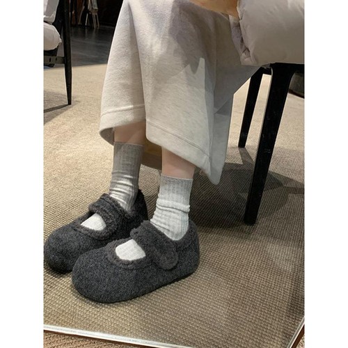 加绒玛丽珍鞋女冬毛毛鞋2025年新款内增高毛呢料配大衣勃肯棉鞋子