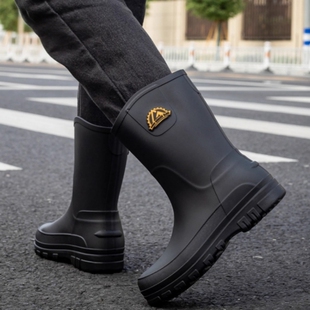 男士 2025新款 防滑防水硅胶水鞋 时尚 雨鞋 加厚高中筒胶鞋 男款