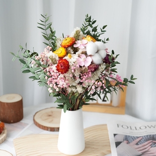 饰真花摆件客厅鲜花棉花 尤加利叶勿忘我干花永生花满天星花束装