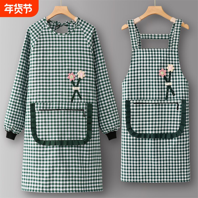 围裙2025新款纯棉长袖罩衣家用厨房网红做饭商用餐饮专用工作服女