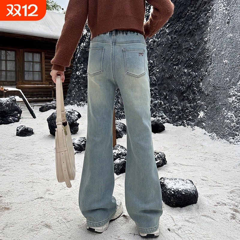 女童秋冬洋气修身牛仔微喇裤