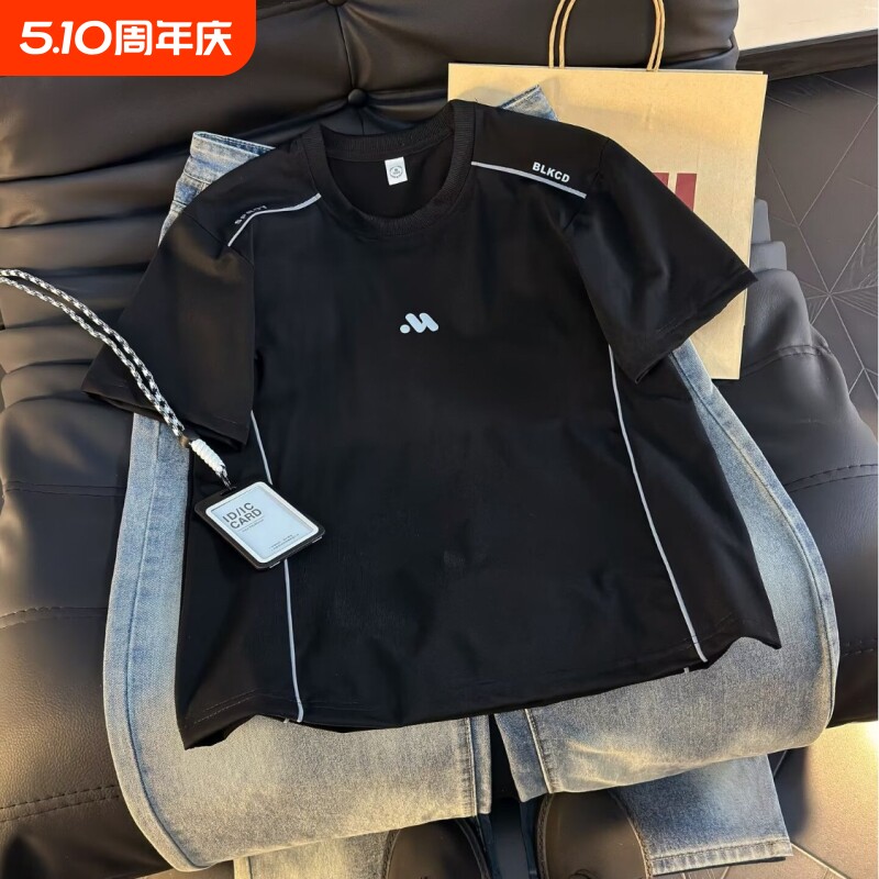 美式短袖T恤男夏季潮牌cleanfit半袖青少年学生宽松上衣白色黑色