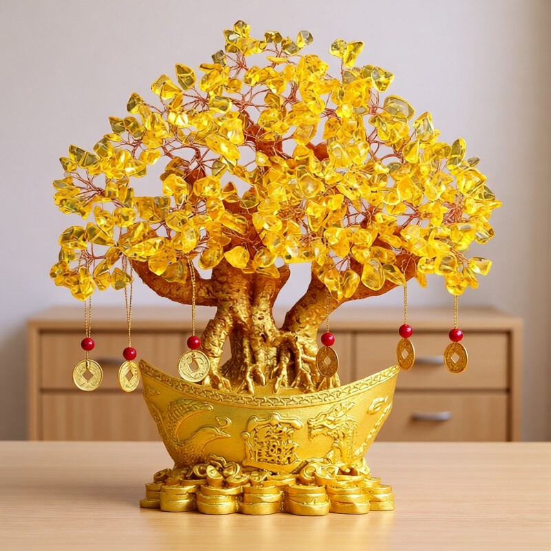 水晶发财树成品招财摆件家居摇钱树酒柜新年电视柜装饰品开业礼物