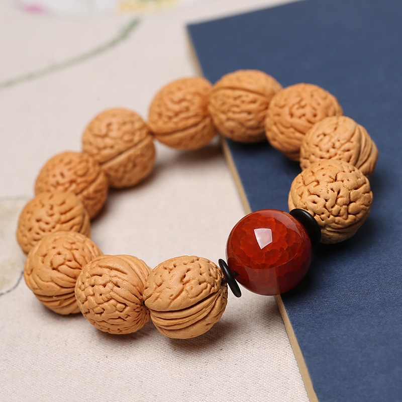 文玩核桃手串手链女士小核桃野生脑纹圆男士猴头凤羽山核桃龙纹