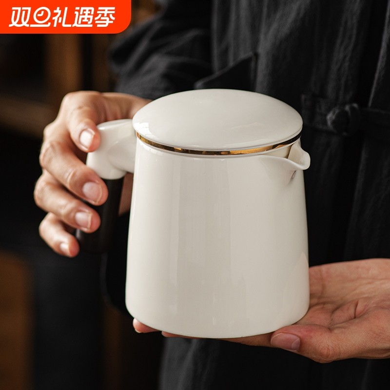 羊脂玉白瓷大号茶壶茶水分离茶具茶杯套装陶瓷家用泡茶器一壶高温