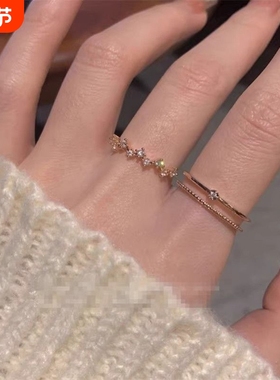 超显白轻奢玫瑰金戒指高级设计精致锆石食指简约戒指指环ins小众