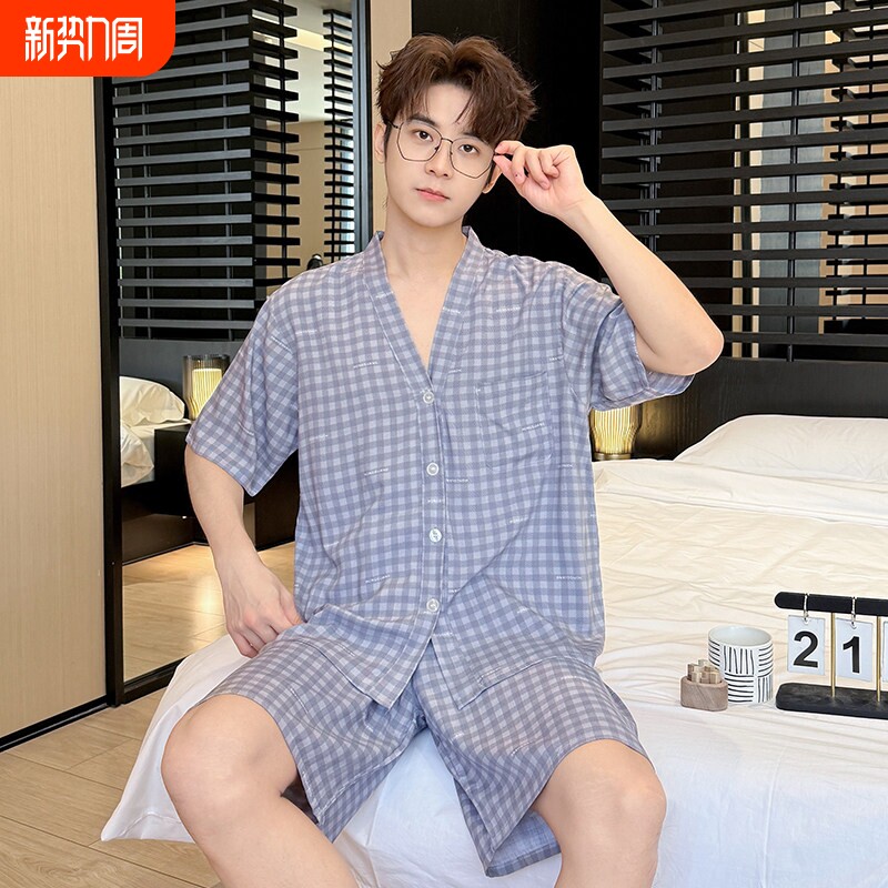 红豆2025年新款夏季薄款棉绸睡衣男士短袖短裤家居服加大码人造棉