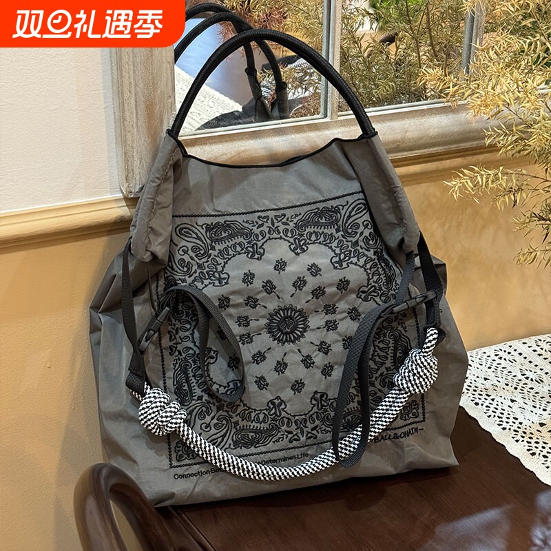 日本新款高圆圆同款ball chain刺绣腰果花环保袋购物袋大容