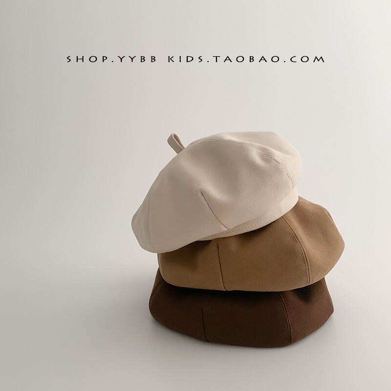 儿童帽子冬季新款时尚婴儿贝雷帽男童女童宝宝秋冬洋气画家帽黑色
