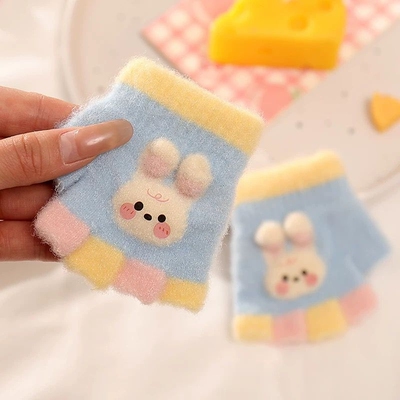 0-3岁宝宝手套保暖婴幼儿小半指套男童女童女孩秋冬儿童毛绒紫色