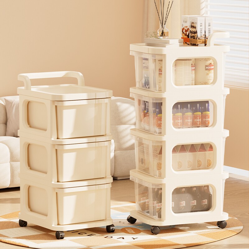 小推车零食置物架带轮抽屉式零食架家用客厅多层玩具杂物储物柜子
