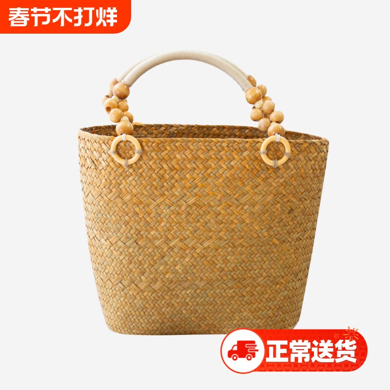 百搭简约单肩草编包新款大容量草包编织包托特包女海边度假沙滩包