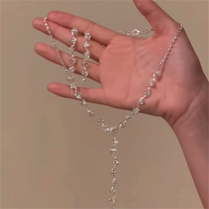 zoozmomo超闪银色闪钻流苏项链耳环女轻奢小众高级感晚礼服锁