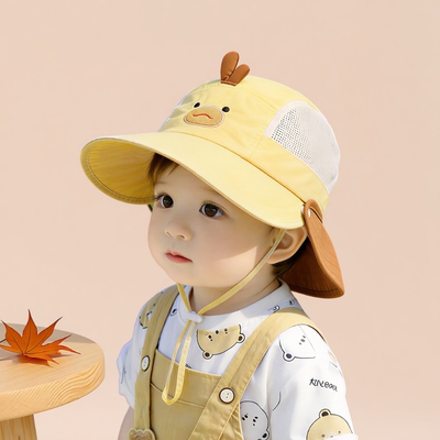 儿童遮阳帽子夏季薄款防晒大帽檐披肩帽透气网眼男女宝宝鸭舌帽潮