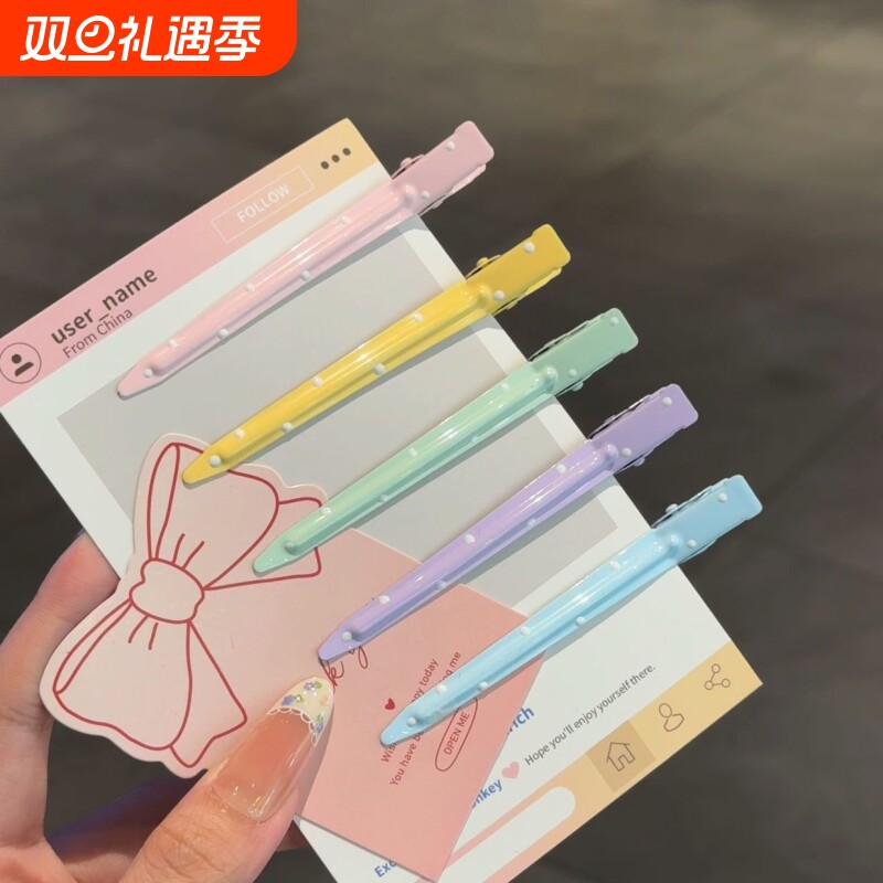 少女波点一字发夹萌趣卡通可爱蓬松鸭嘴夹甜妹ins碎发无痕刘海夹
