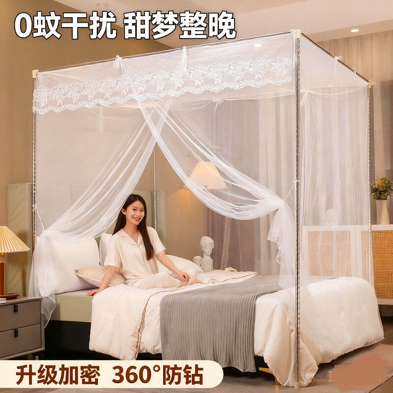 新款蚊帐家用卧室单开门宫廷蚊帐浪漫公主风加密网纱带杆子