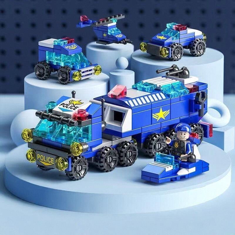 兼容乐高积木儿童益智拼装城市小颗粒拼插男女孩玩具军事警车拼图