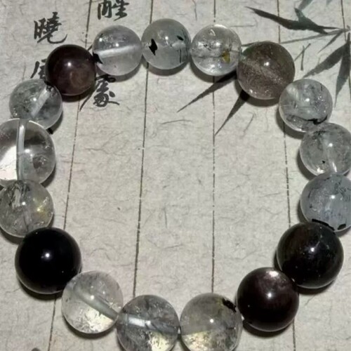 天然闪灵水晶手串黑发晶三轮