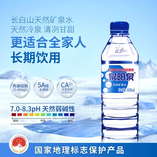 泉阳泉600ml长白山天然矿泉水饮用水大桶水家用户外泡茶组合5L