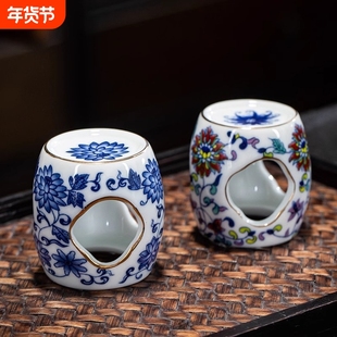 复古青花瓷茶器盖置仿古陶瓷壶承盖托白瓷茶具茶道配件茶玩摆件