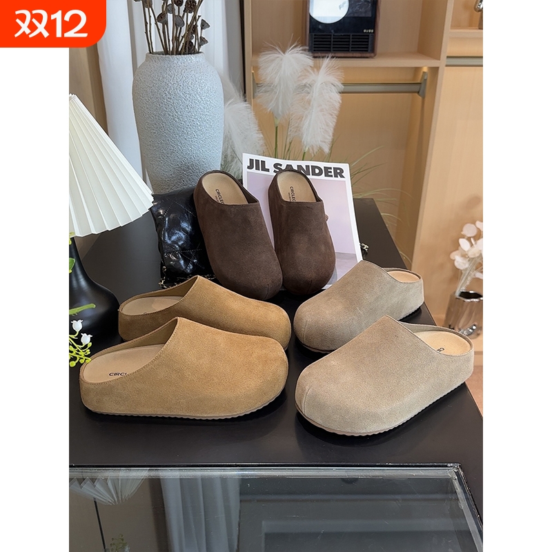 内增高勃肯鞋半拖真皮厚底2025秋冬新款小土豆勃肯拖女包头拖鞋子