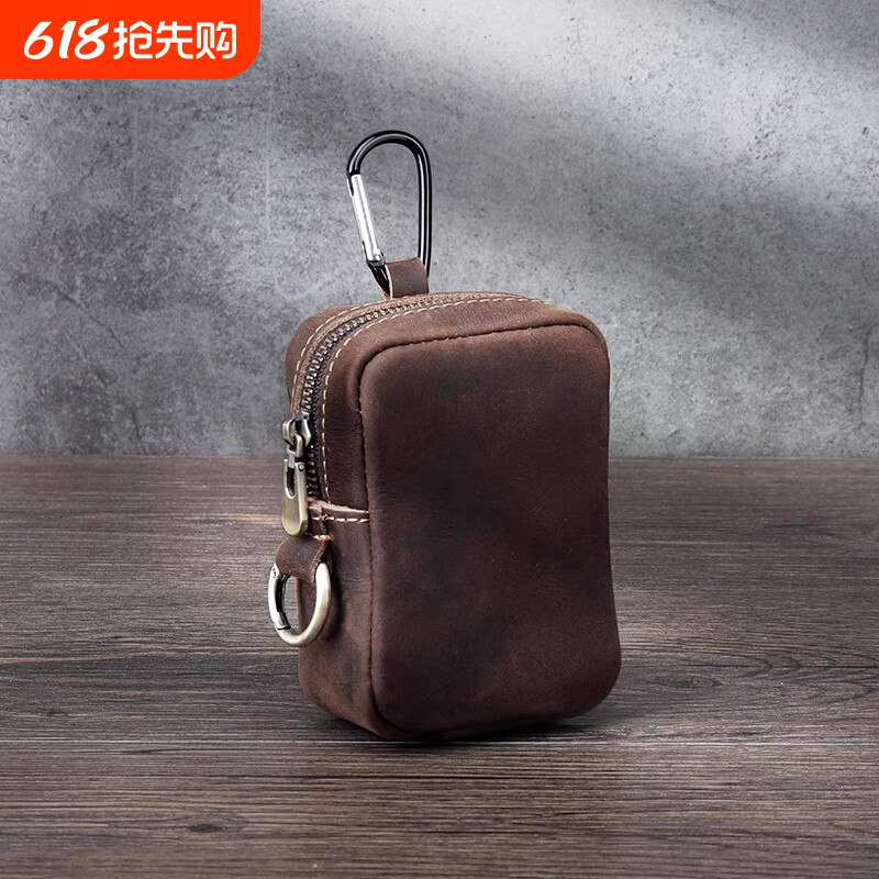 带挂钩钥匙包腰包PU皮复古耐用中性零钱包外出旅行收纳包挂包