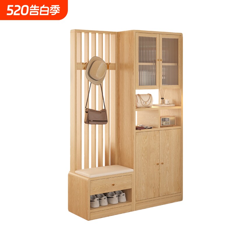 实木鞋柜家用门口简约现代玄关柜衣帽架一体客厅屏风隔断柜门厅