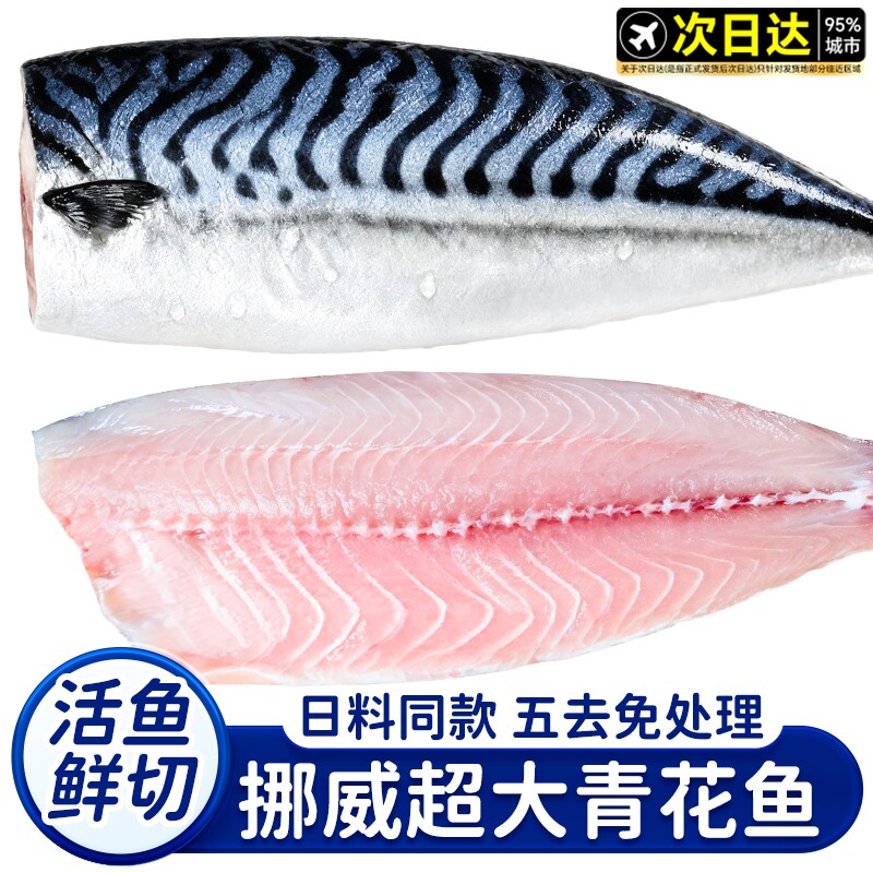 青花鱼挪威进口鲭鱼青花鱼片半成品日式盐渍新鲜烤青占鱼商用冷冻图片