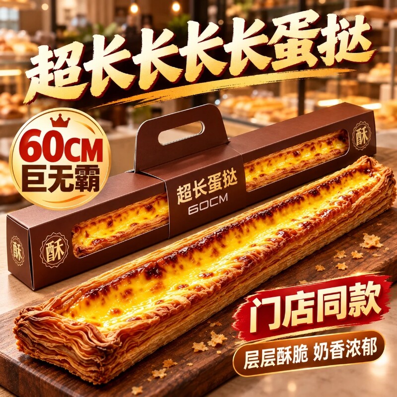 超长蛋挞烘焙店同款长长条香甜美味网红爆款蛋挞皮包装面包即食